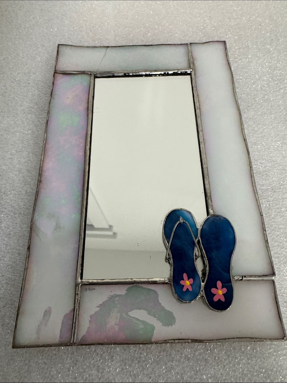 Blue Flip-Flop Accent Tablet Stand Mirror - Stylish Iridescent Frame